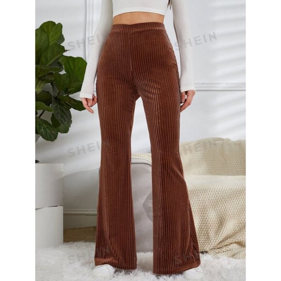 NWT High Waist Flare Leg Velvet Pants in Rust Brown Size Large - Picture 5 of 5